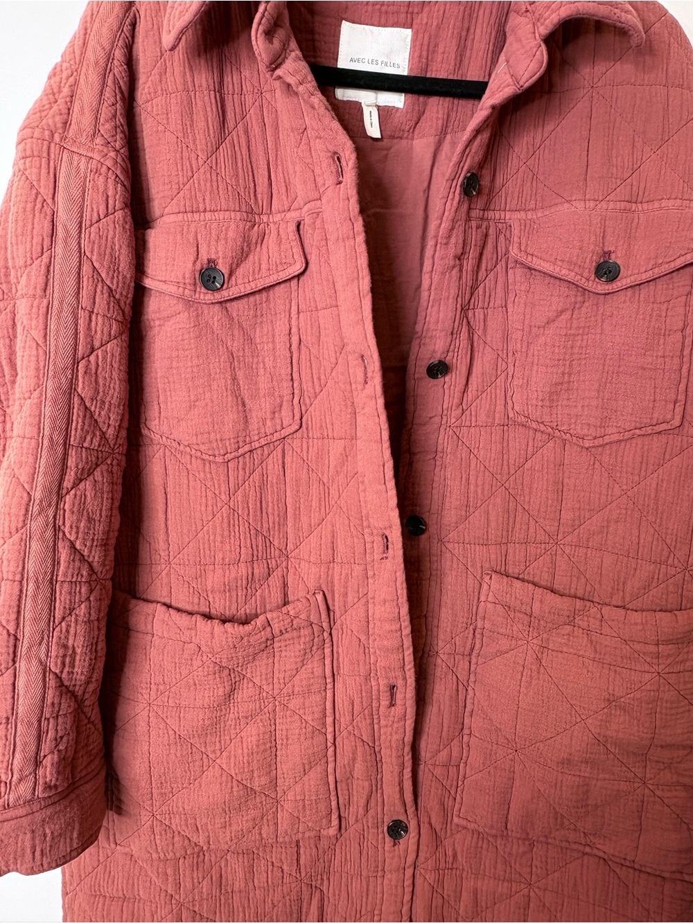 Avec Les Filles Quilted Long quilted farm girl jacket in Dusty Rose - Picture 13 of 16